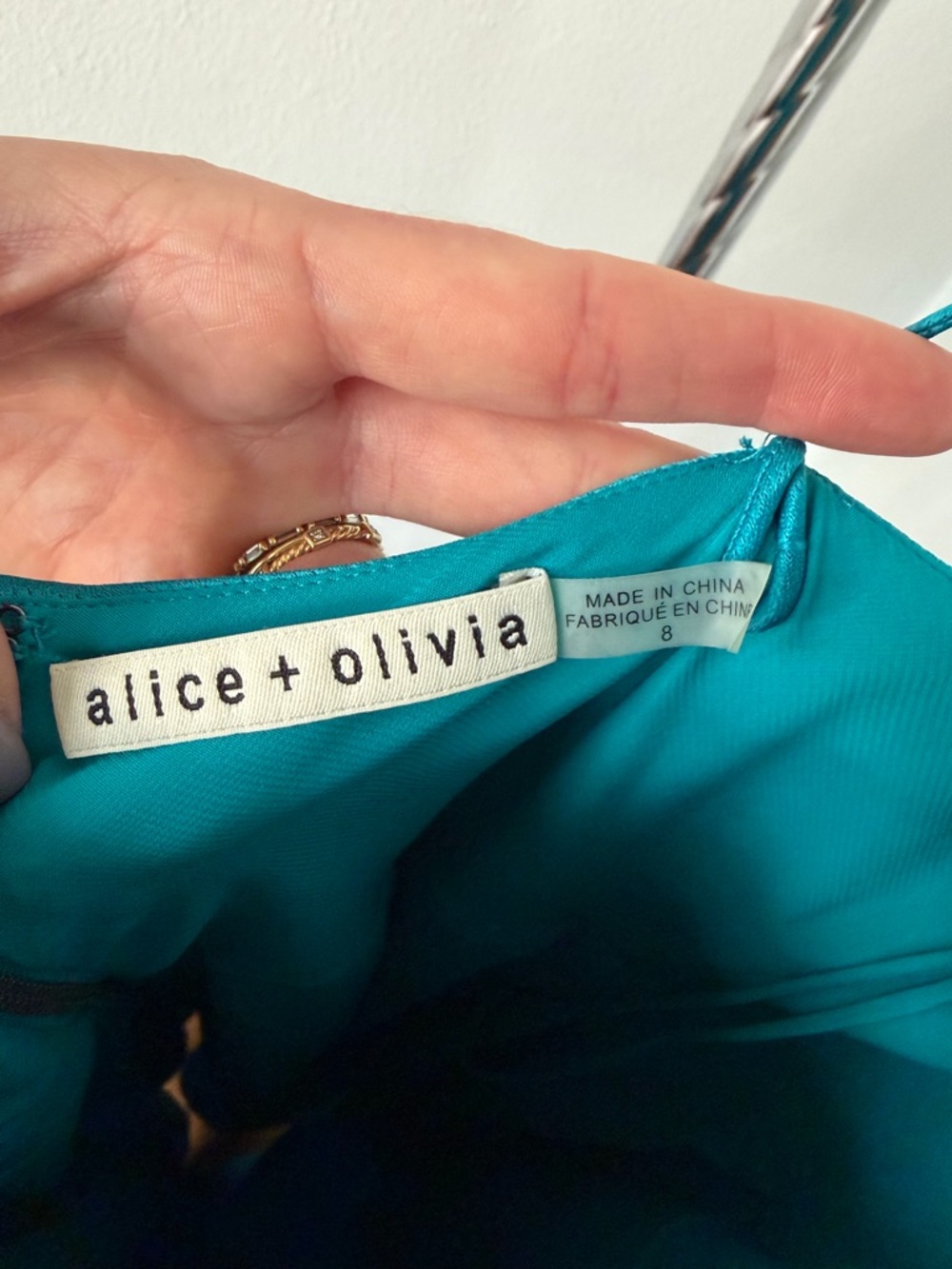 Alice + Olivia Teal Satin V-Neck Spaghetti Strap Maxi Dress - Picture 2 of 4